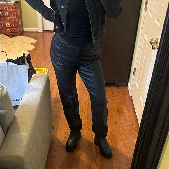 Eunina Women's High Waist Jeans in Sleek Black Leather - Picture 2 of 5